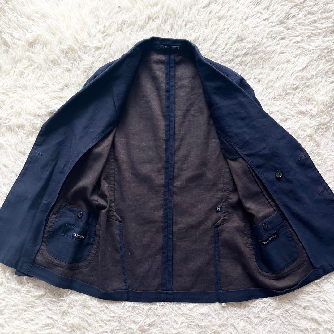 <美品>LARDINI 新ロゴ リネンコットン ダブル 紺ブレザー サイズ44