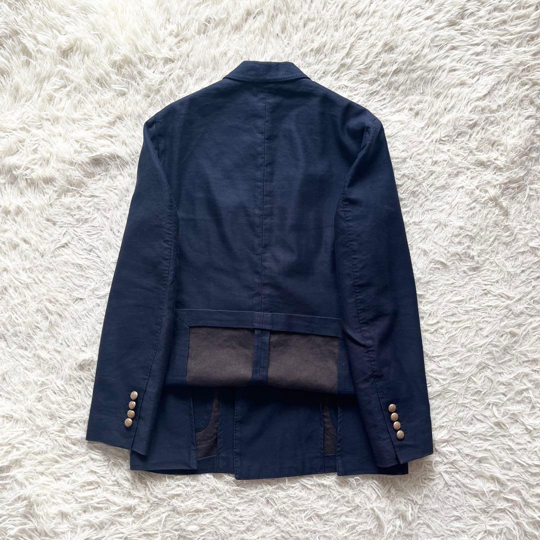 <美品>LARDINI 新ロゴ リネンコットン ダブル 紺ブレザー サイズ44
