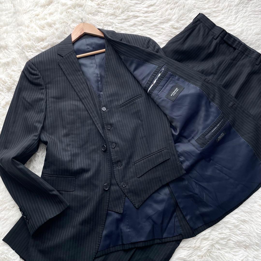 希少XL✨バーバリーブラックレーベル　スーツ　3ピース　super100's　黒