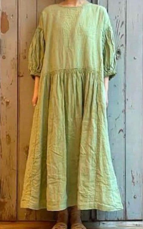 ネストローブ先染めヘンプ 2wayワンピース グリーン きれい色 差し色 春