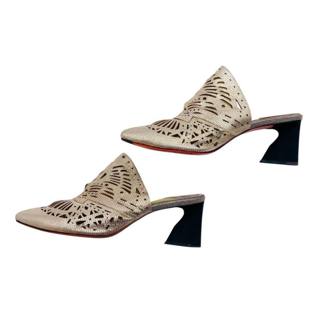 レア✨️MANA　やぎ革　ミュール　サンダル　ゴールド　チャンキーヒール　40