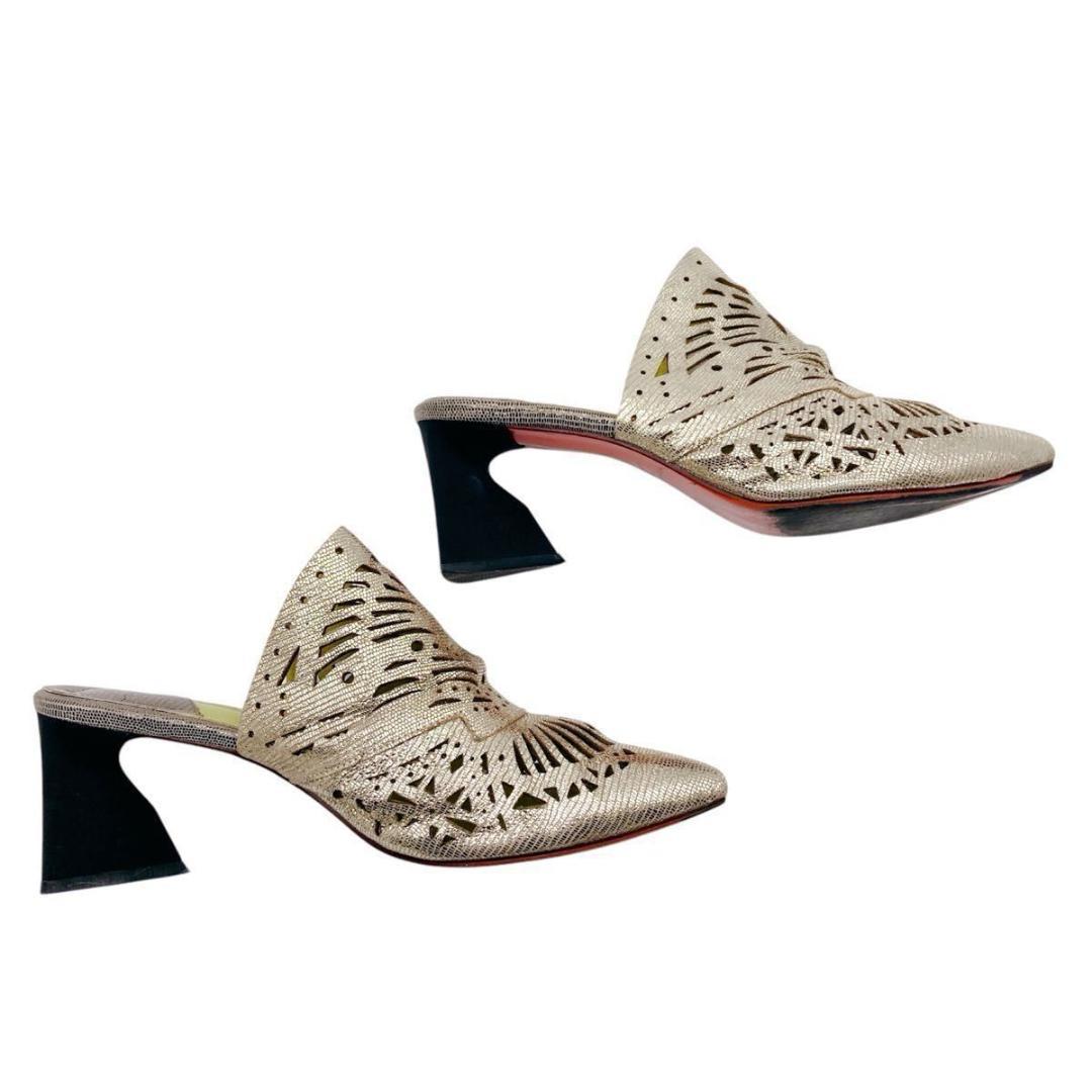 レア✨️MANA　やぎ革　ミュール　サンダル　ゴールド　チャンキーヒール　40