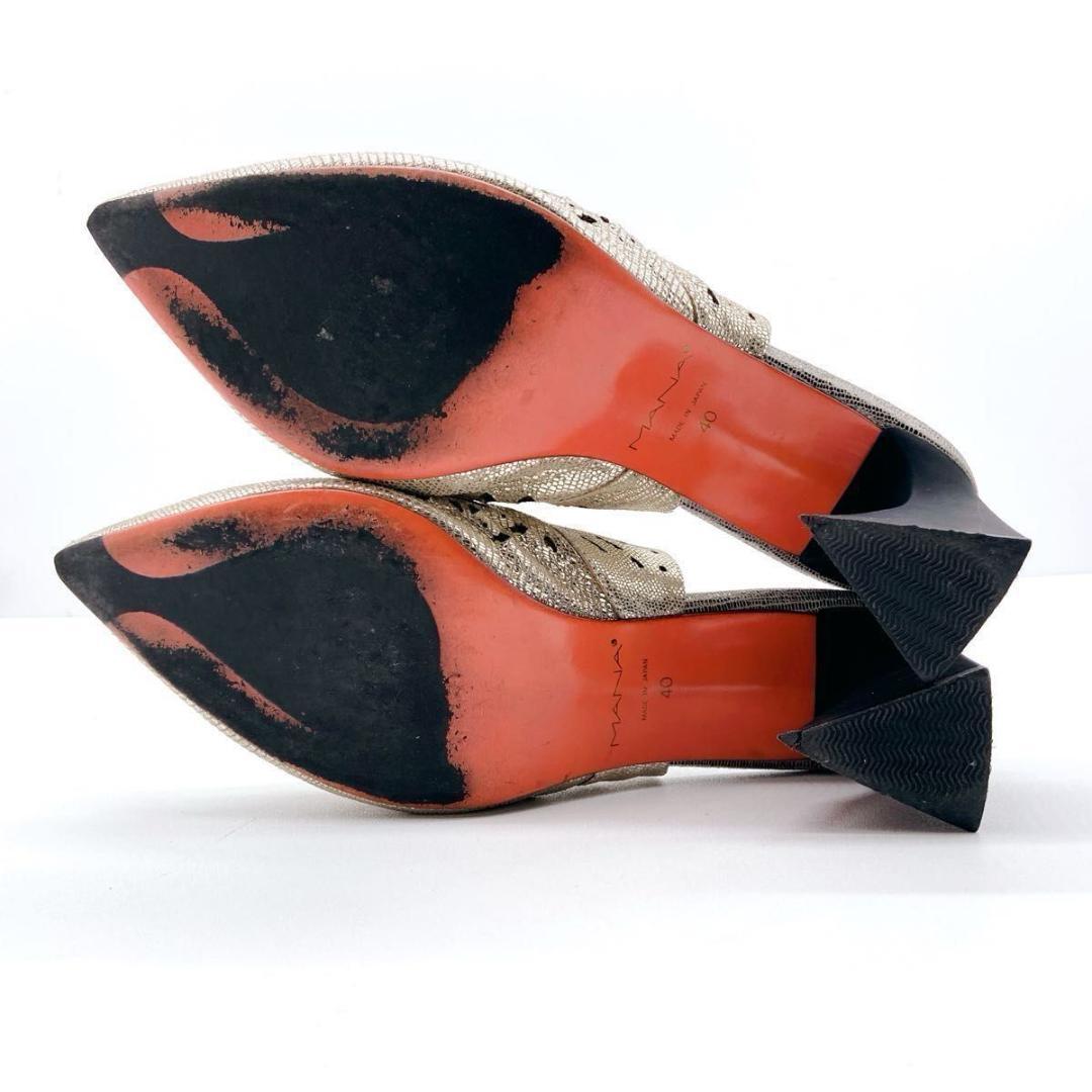 レア✨️MANA　やぎ革　ミュール　サンダル　ゴールド　チャンキーヒール　40