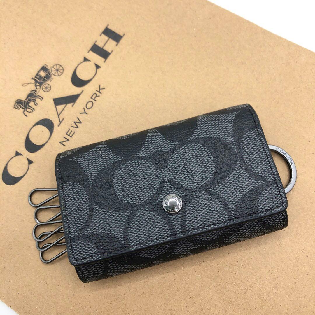 【COACH☆訳あり新品】☆シグネチャー☆チャコール☆5 リング キー ケース☆