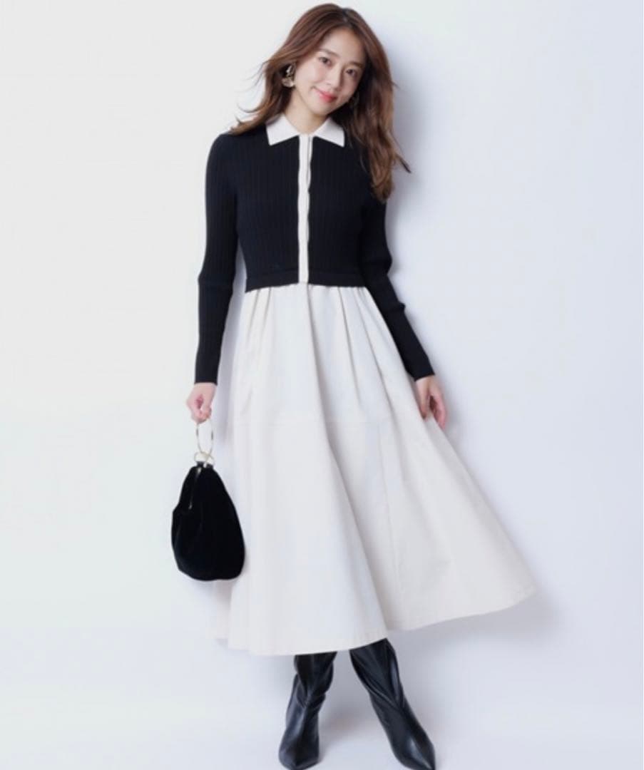 ジャスグリッティー　衿ニットドッキングワンピース　JUSGLITTY 2