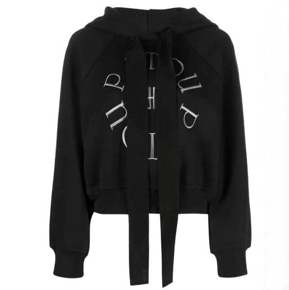 【超人気】PATOUパトゥ/パーカー/刺繍ロゴ/ロングドローストリング/黒/M