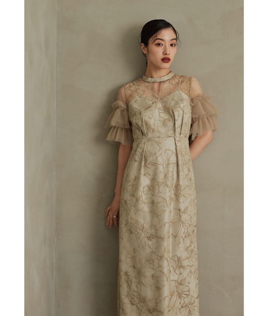 スパンコール刺繍レースドレス 結婚式 オケージョンドレス