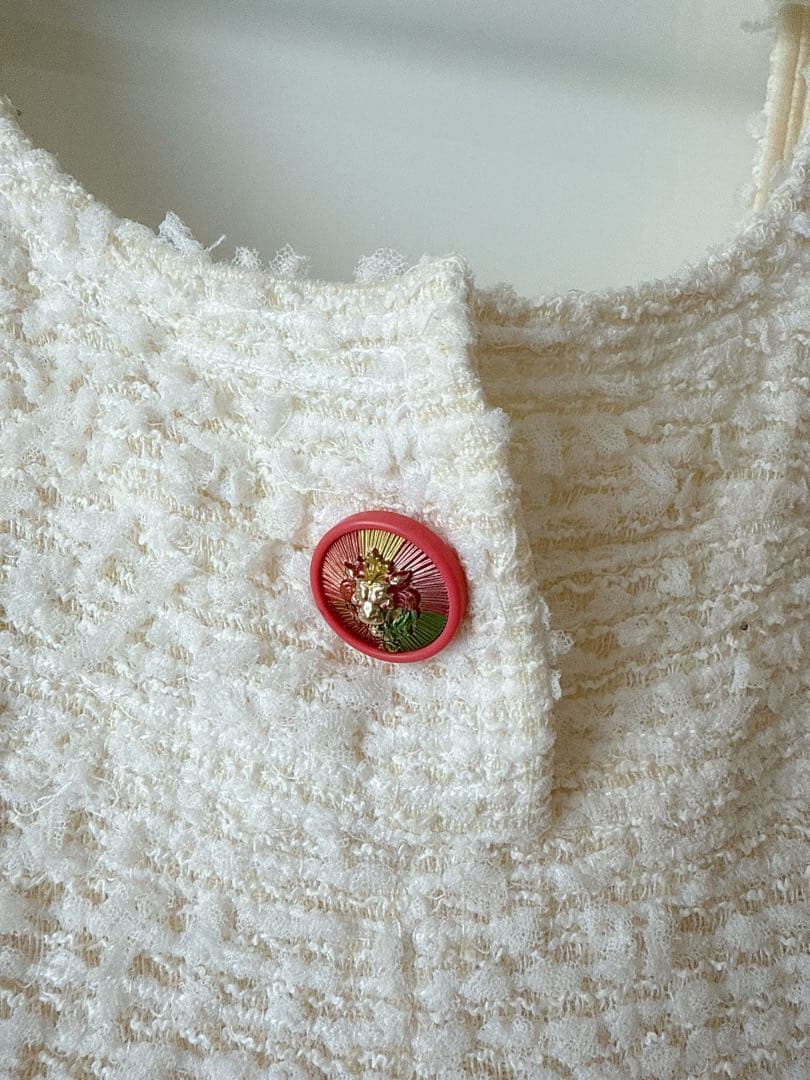 CHANEL シャネル ツィード アイボリー ノースリーブ ミニワンピース