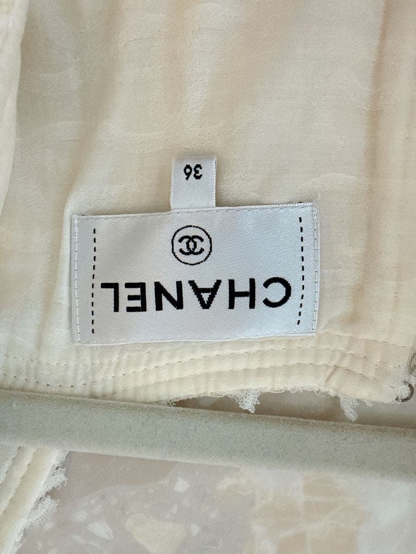 CHANEL シャネル ツィード アイボリー ノースリーブ ミニワンピース