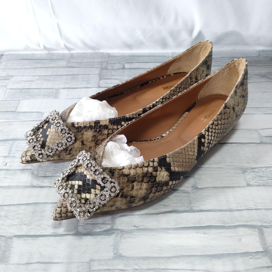 未使用品✨ピッピシック　ビジューバックル　フラットパンプス　パイソン　36.5