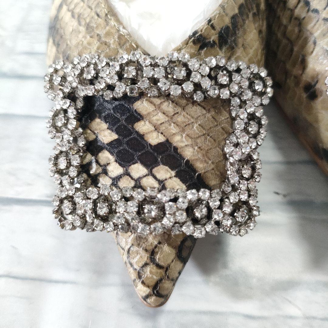 未使用品✨ピッピシック　ビジューバックル　フラットパンプス　パイソン　36.5