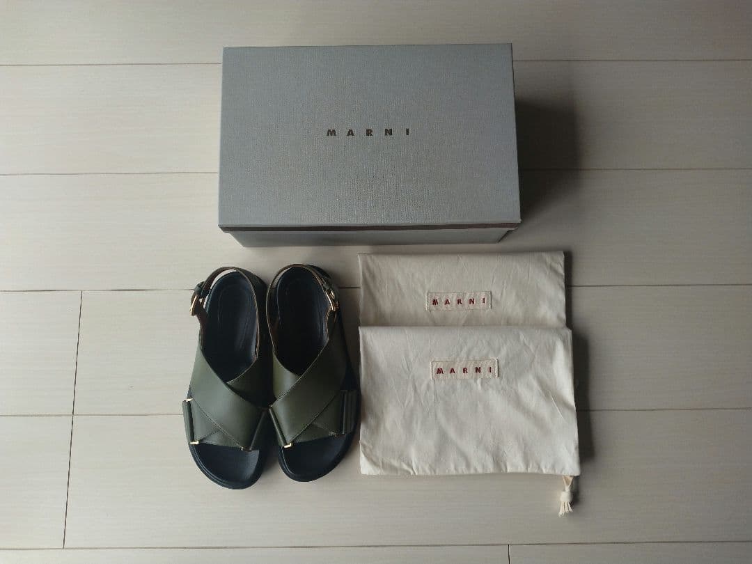 Marni オリーブグリーン クロスストラップサンダル　36.5