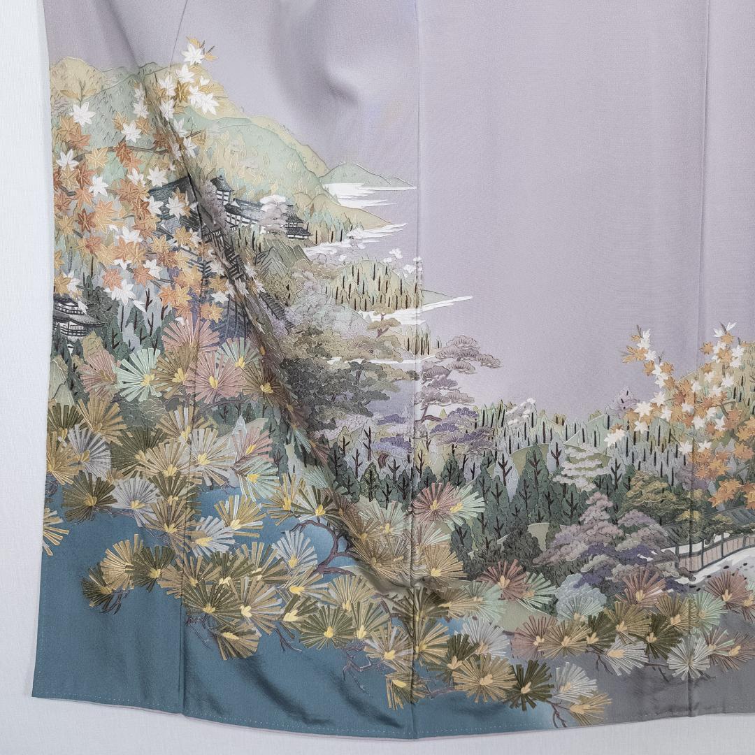 しおり R8SK87 色留袖 作家物 蘇州刺繍 清水寺 落款 上品 シルク