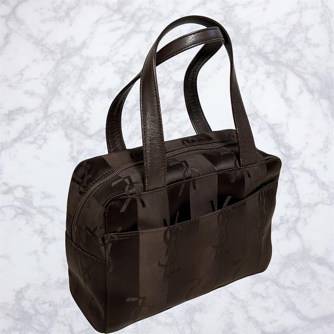 YSL イヴサンローラン ロゴ総柄 ハンドバッグ ブラウン系