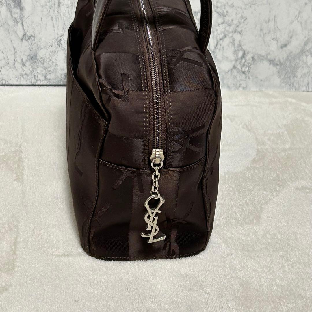 YSL イヴサンローラン ロゴ総柄 ハンドバッグ ブラウン系