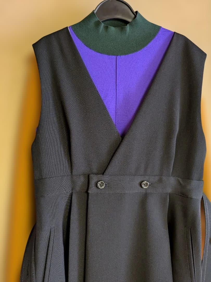 美品 2way ウジョー ベスト ジレ ブラック Vネック モード モノトーン