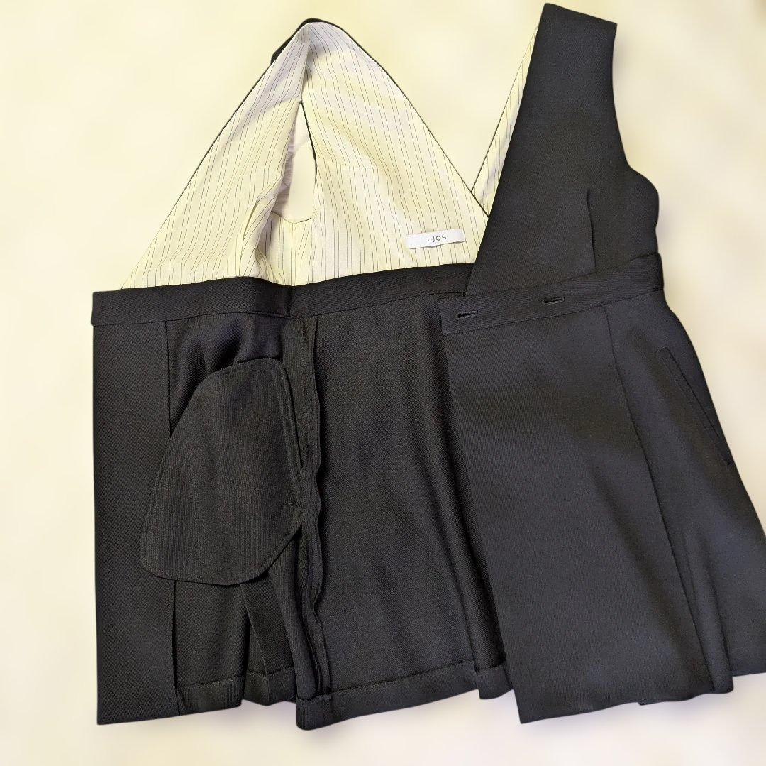 美品 2way ウジョー ベスト ジレ ブラック Vネック モード モノトーン