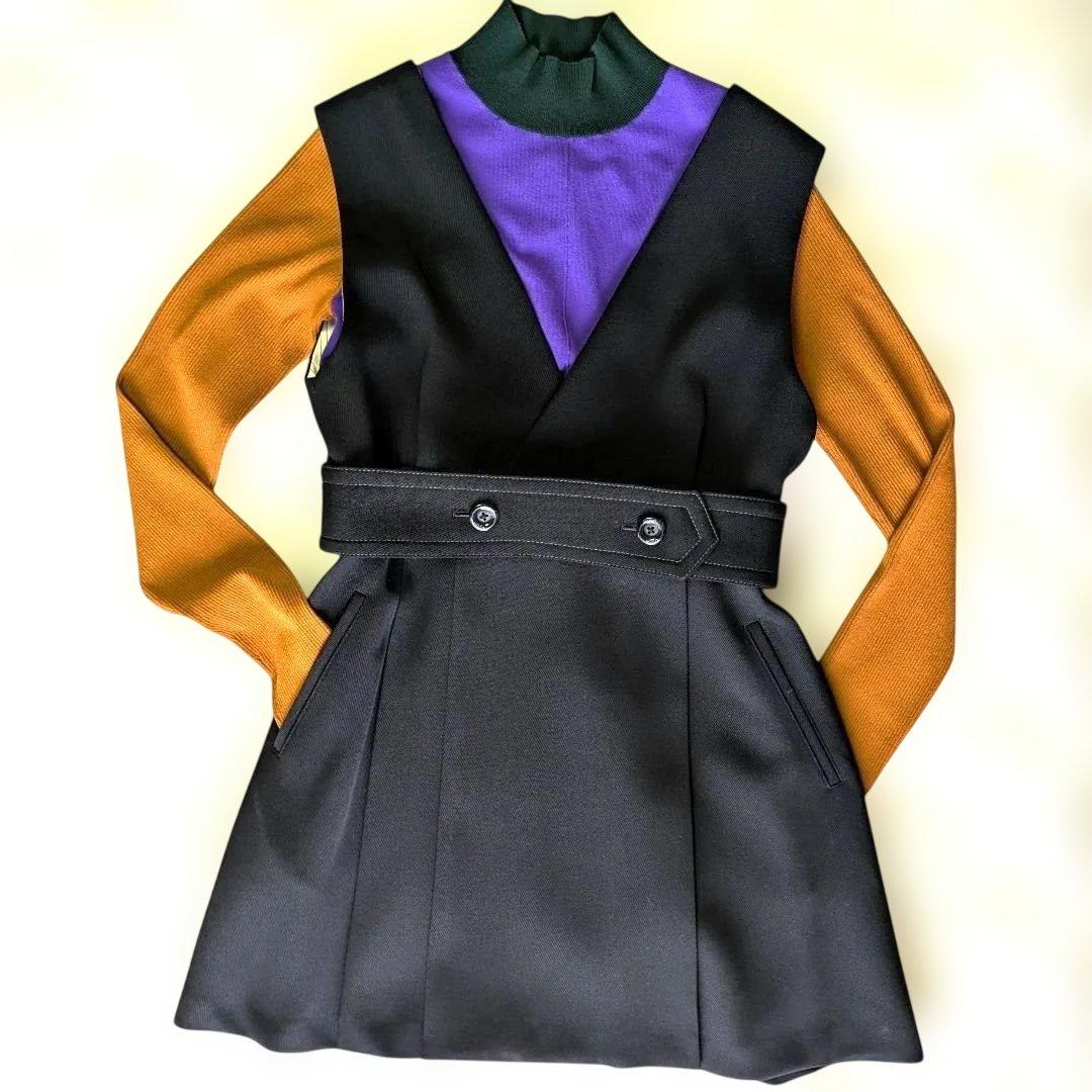 美品 2way ウジョー ベスト ジレ ブラック Vネック モード モノトーン