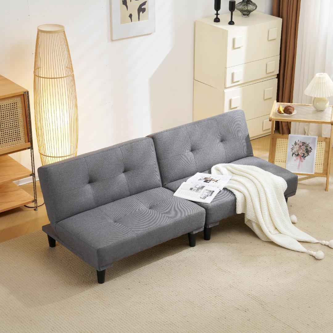 超人気！ソファ ベッド ロータイプ 2人 背もたれ3段階 お手入れ簡単 Grey