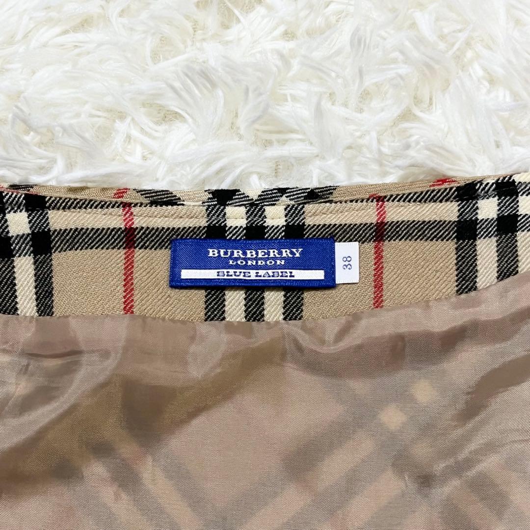 バーバリーブルーレーベル ノバチェックウールスカート 総柄 M(38) ベージュ