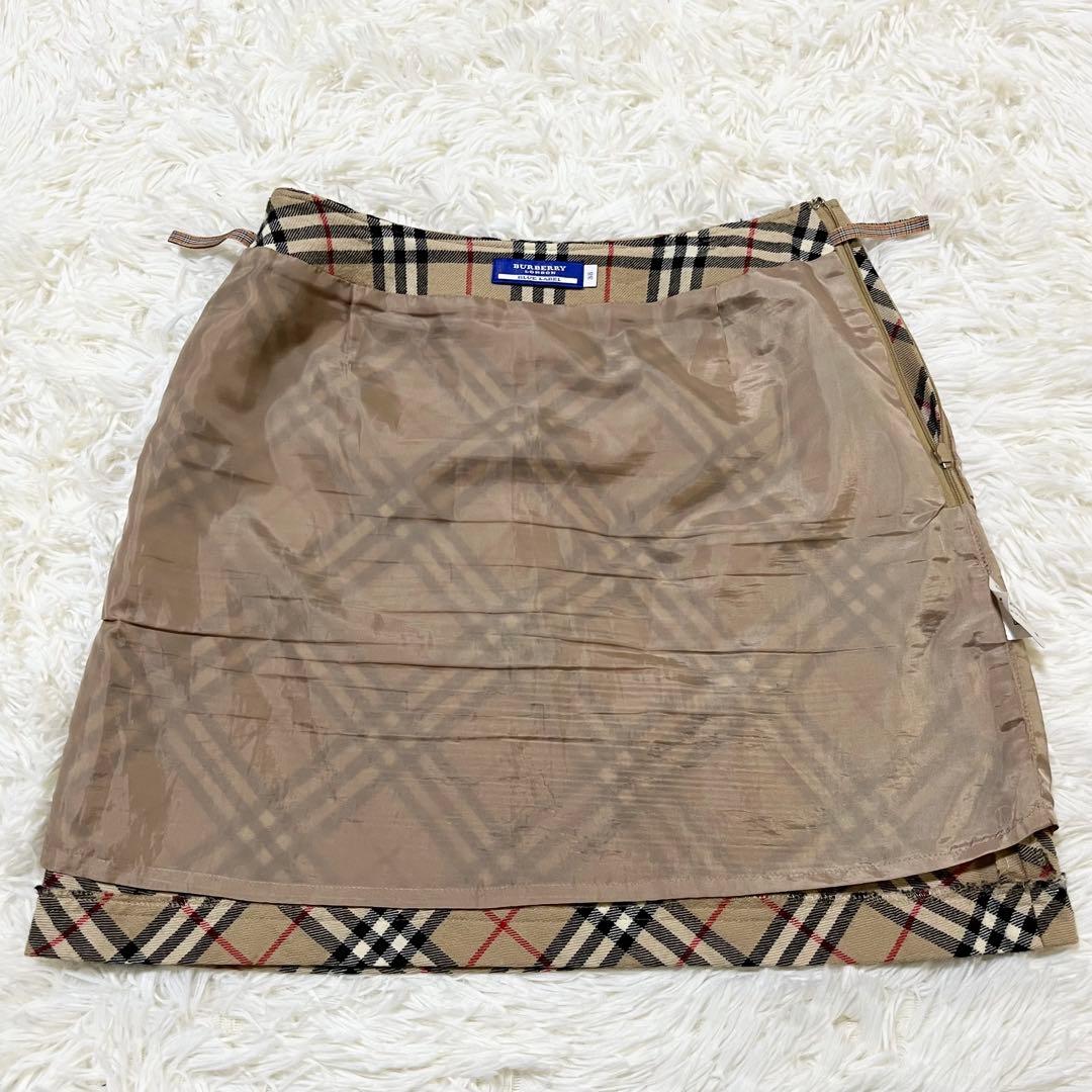 バーバリーブルーレーベル ノバチェックウールスカート 総柄 M(38) ベージュ