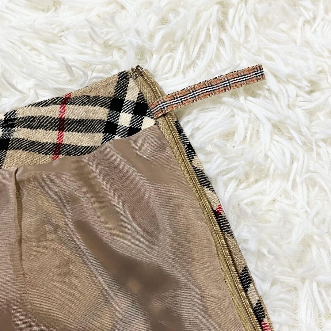 バーバリーブルーレーベル ノバチェックウールスカート 総柄 M(38) ベージュ