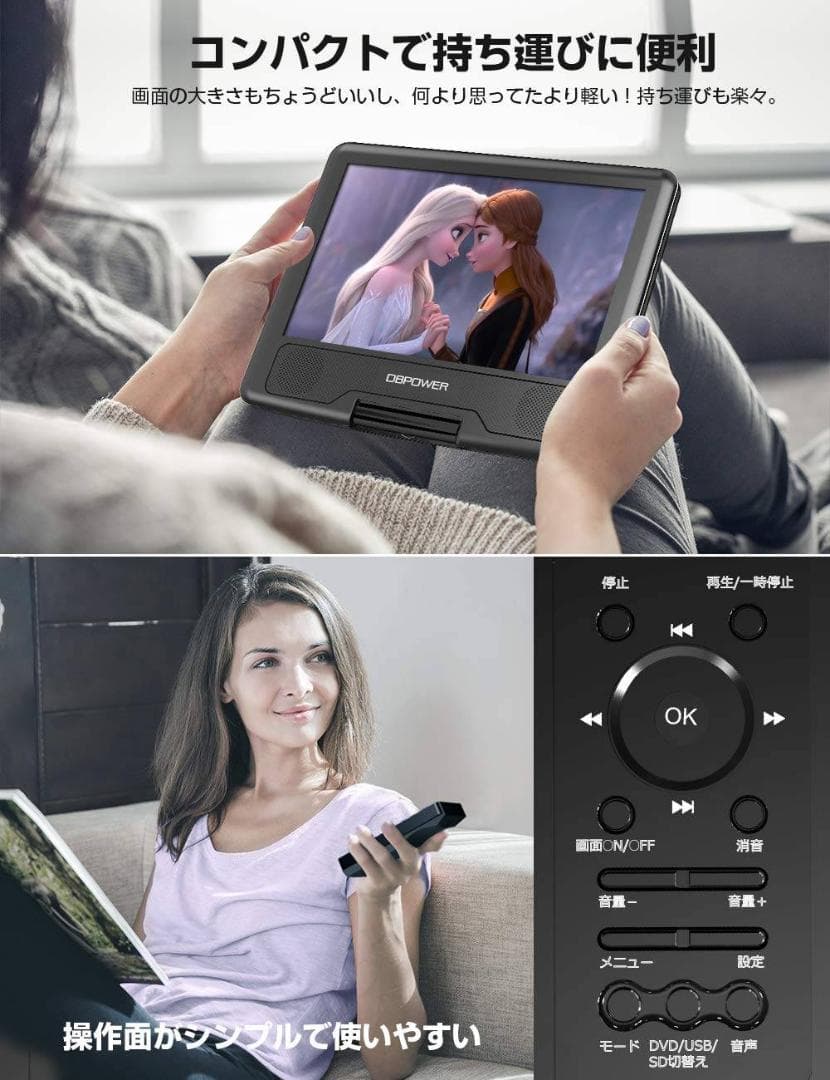 5時間連続再生可能10.5インチポータブルDVDプレーヤー