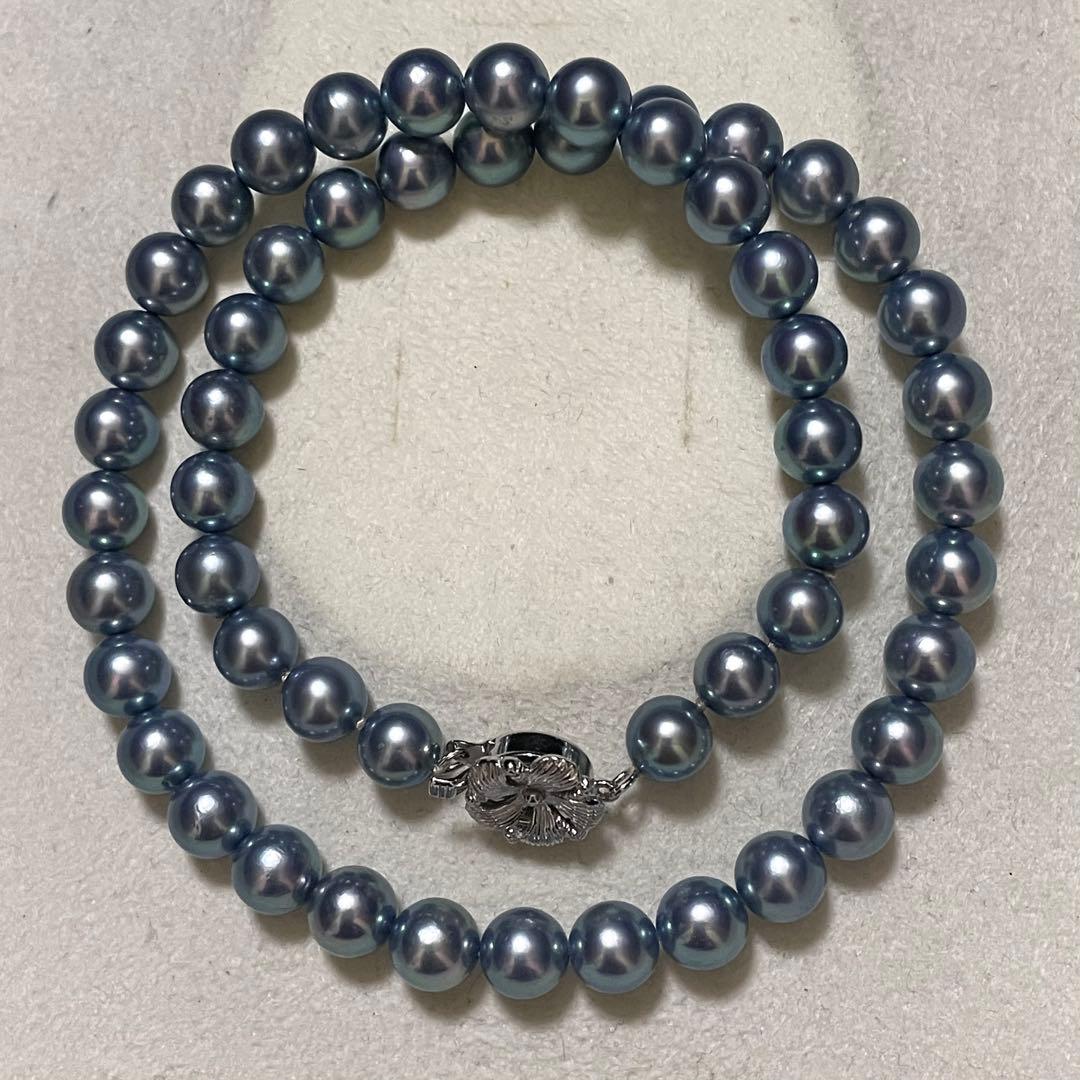 【極美品✨テリ強】あこや真珠 ネックレス 7.5-8.0 パール 本真珠 ブルー