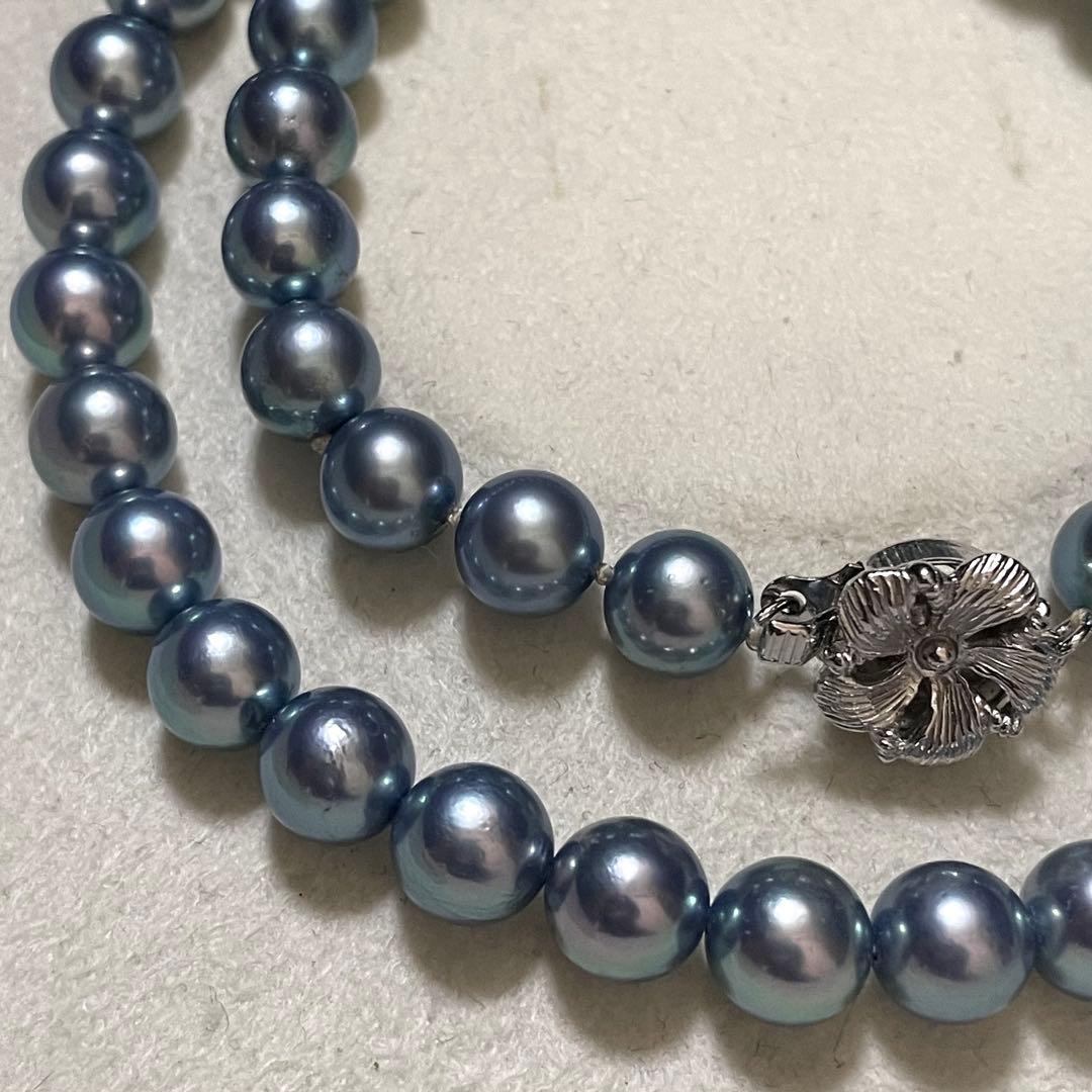 【極美品✨テリ強】あこや真珠 ネックレス 7.5-8.0 パール 本真珠 ブルー