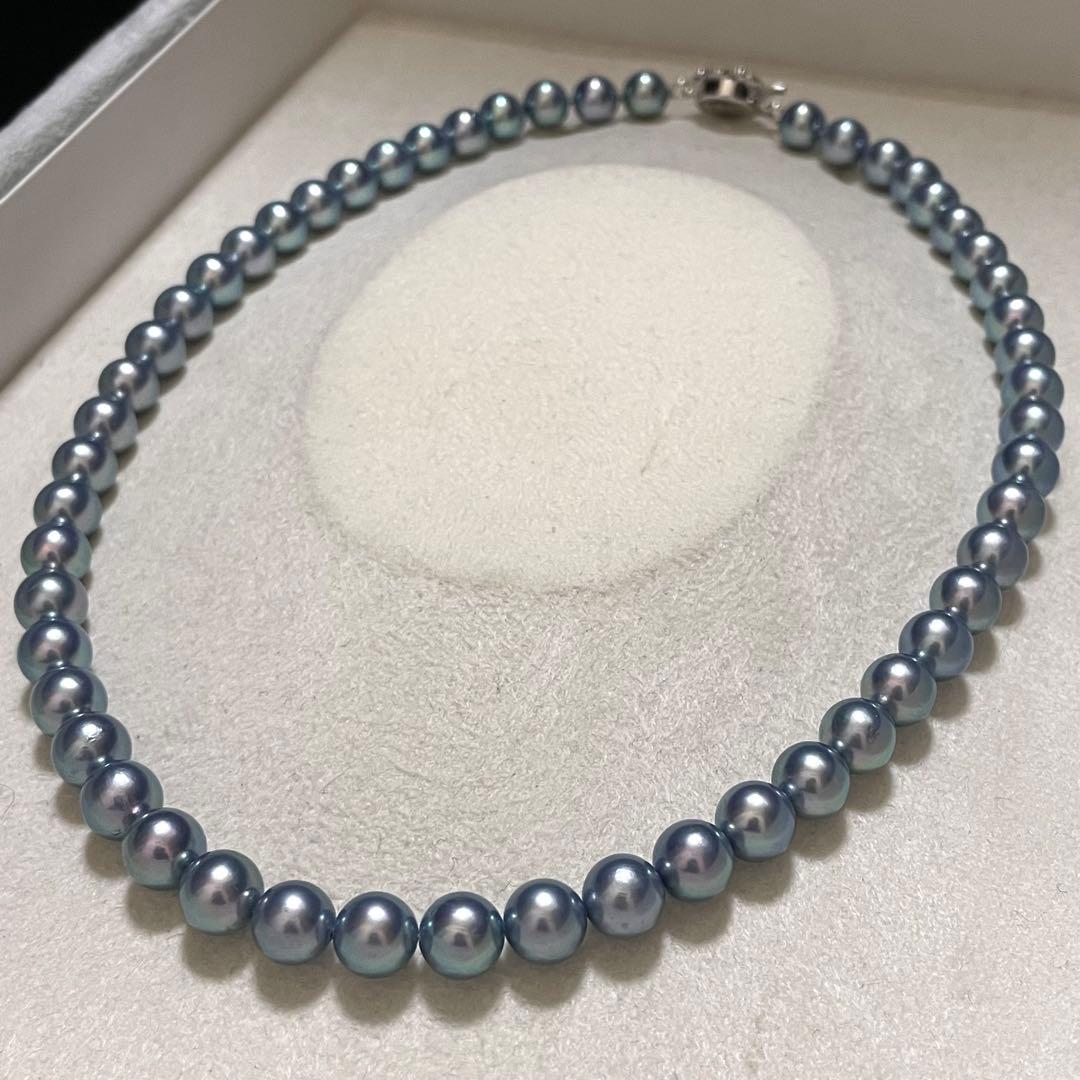 【極美品✨テリ強】あこや真珠 ネックレス 7.5-8.0 パール 本真珠 ブルー