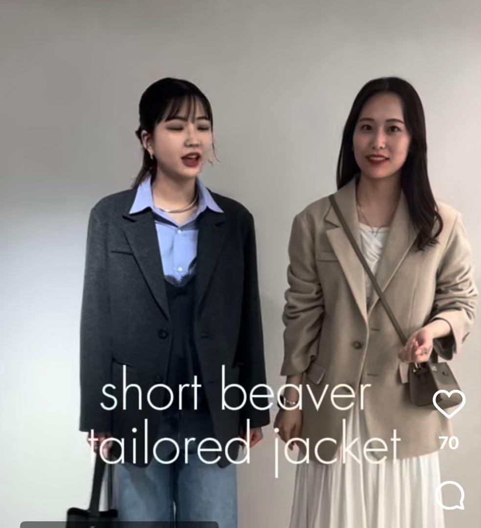 今期　ショートビーバーテーラードジャケット グレー　36