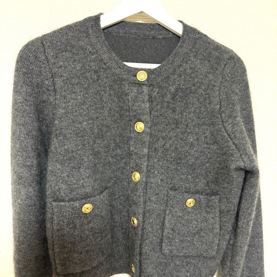 anuans アニュアンス　ラクーンブレンドノーカラーニットジャケット