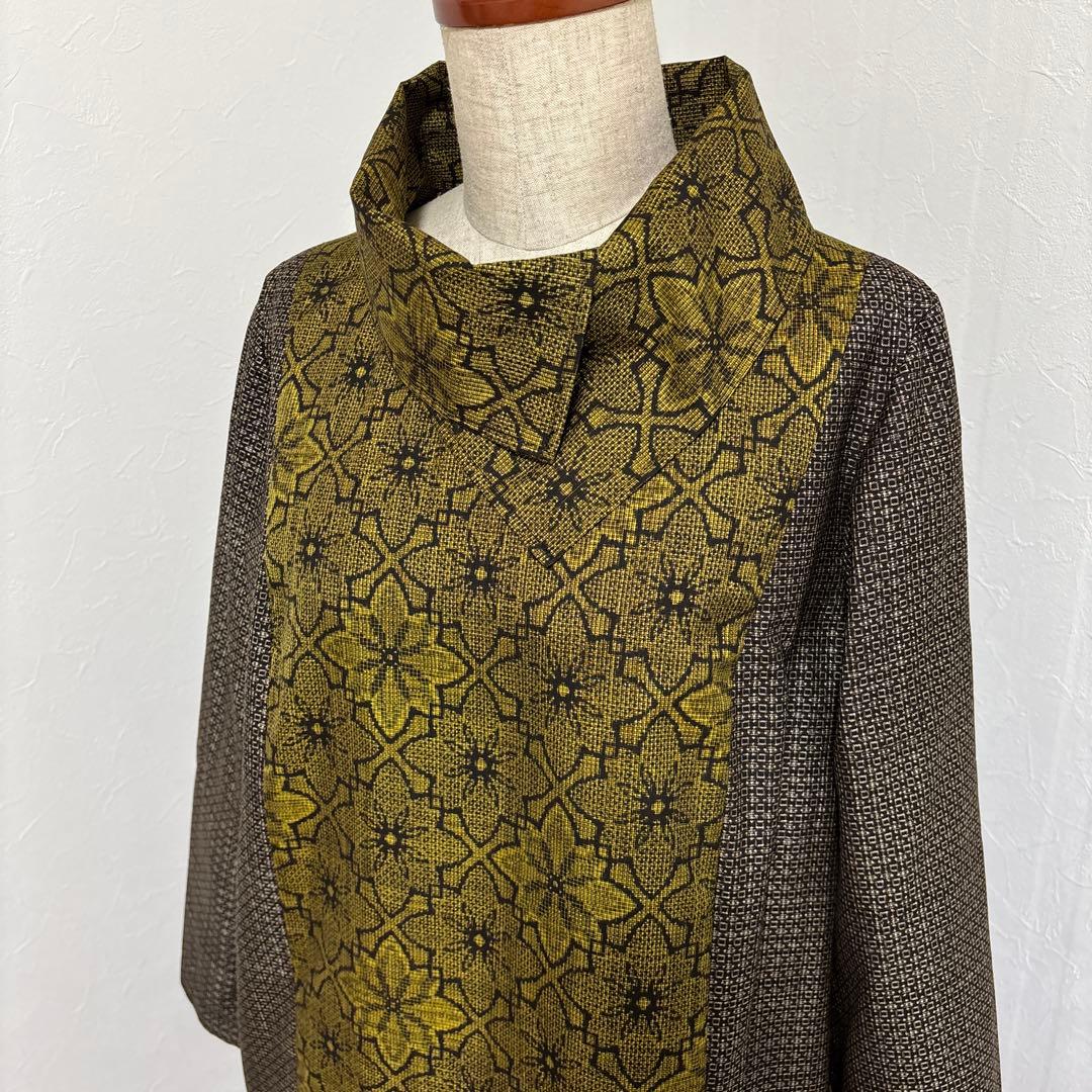 着物リメイク　11号サイズ　本場大島紬２種ロールカラー風チュニック