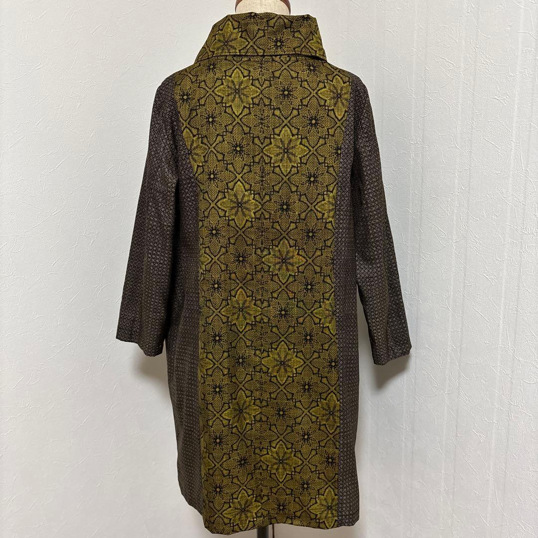 着物リメイク　11号サイズ　本場大島紬２種ロールカラー風チュニック