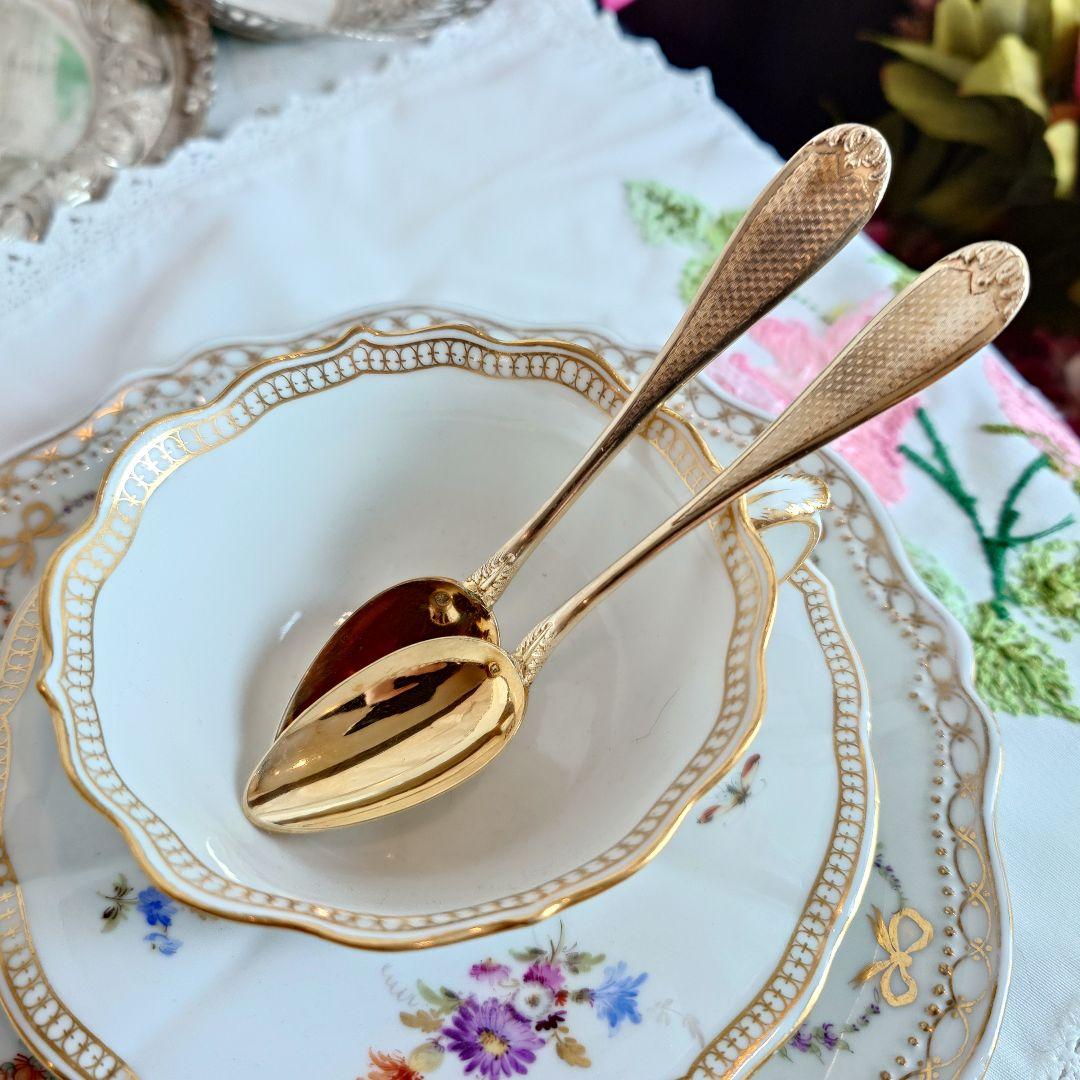 スプーン 2本セット　フランス　純銀製　シルバー800 純金鍍金
