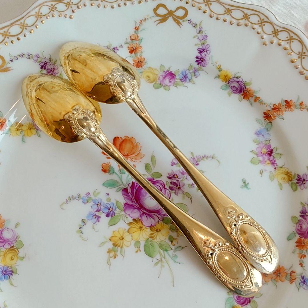 スプーン 2本セット　フランス　純銀製　シルバー800 純金鍍金