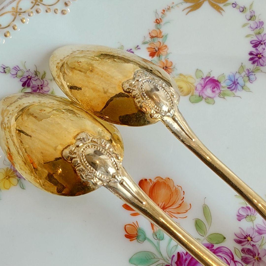 スプーン 2本セット　フランス　純銀製　シルバー800 純金鍍金