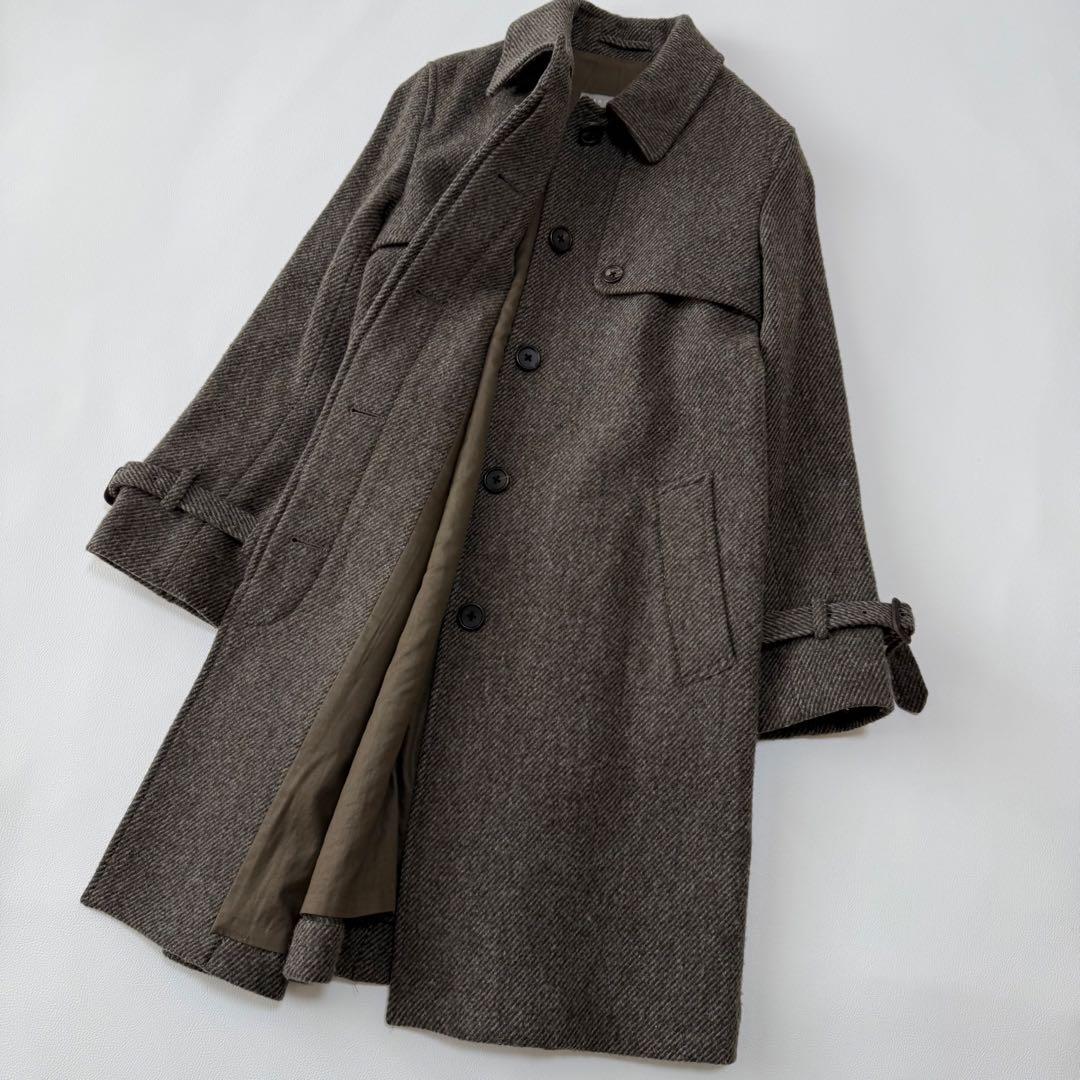極美品✨ マーガレットハウエル　ヘリンボーン　上質ウールコート　ミドル丈　ベルト