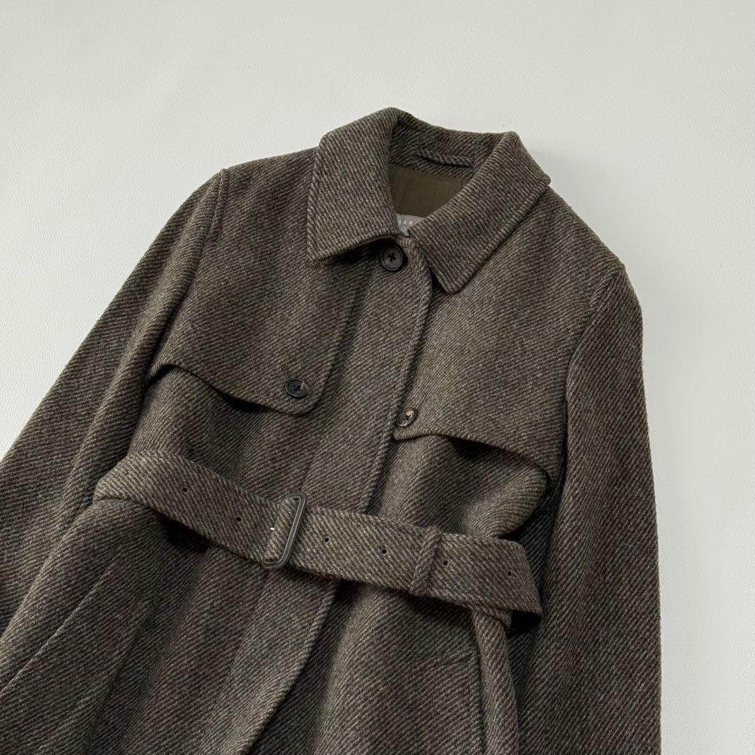 極美品✨ マーガレットハウエル　ヘリンボーン　上質ウールコート　ミドル丈　ベルト