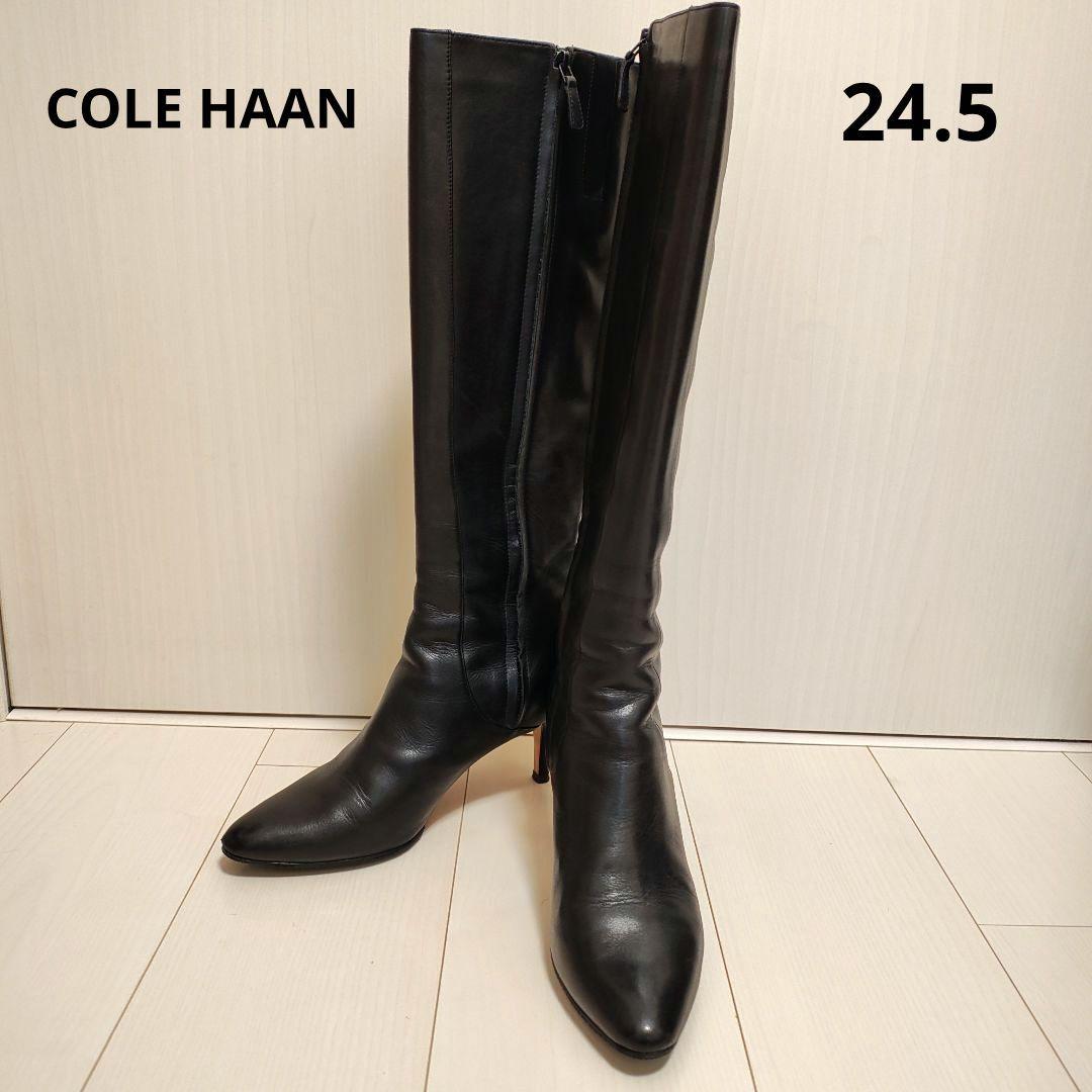【人気商品】コールハーン　レザー　ポインテッド　ピンヒール　ロングブーツ 黒