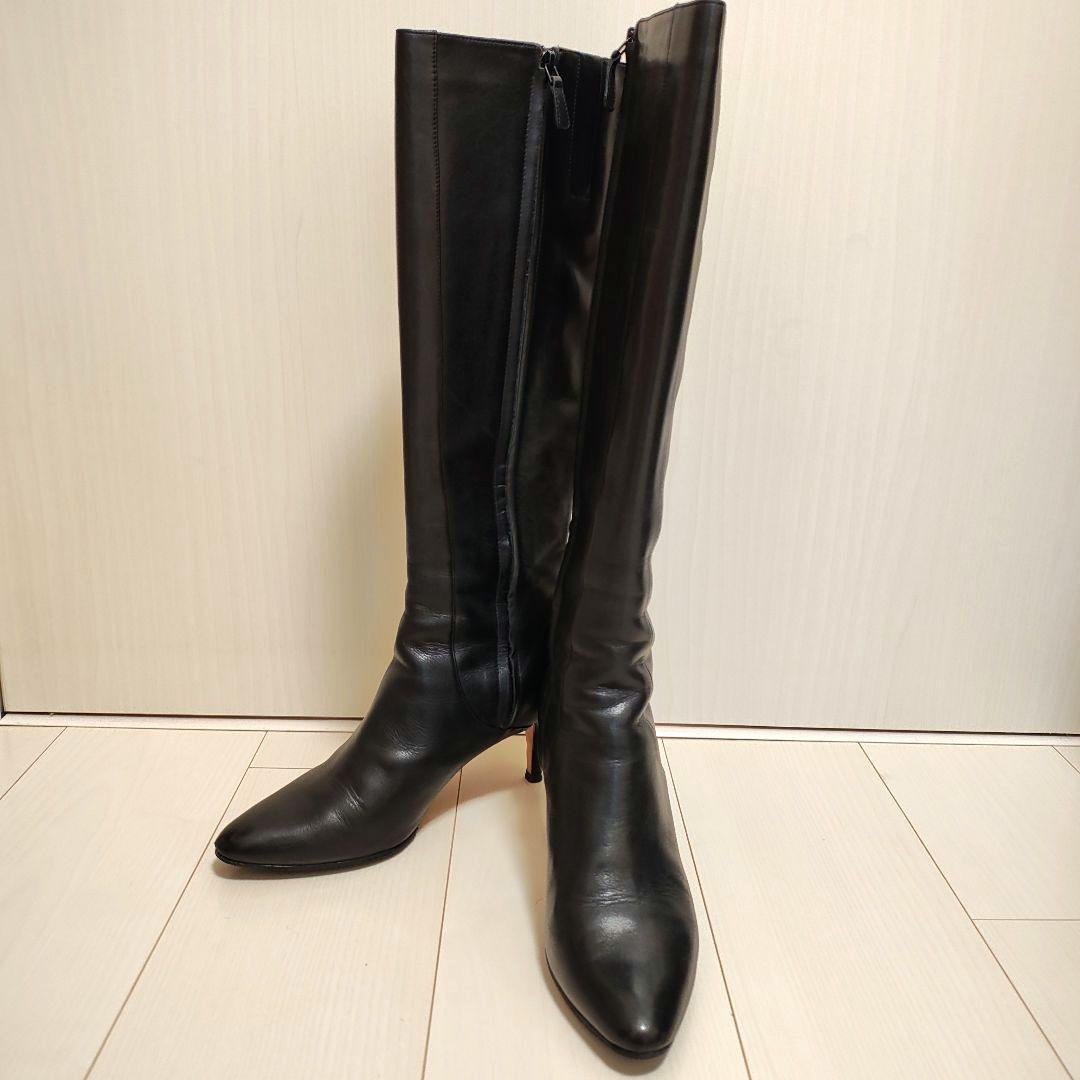 【人気商品】コールハーン　レザー　ポインテッド　ピンヒール　ロングブーツ 黒