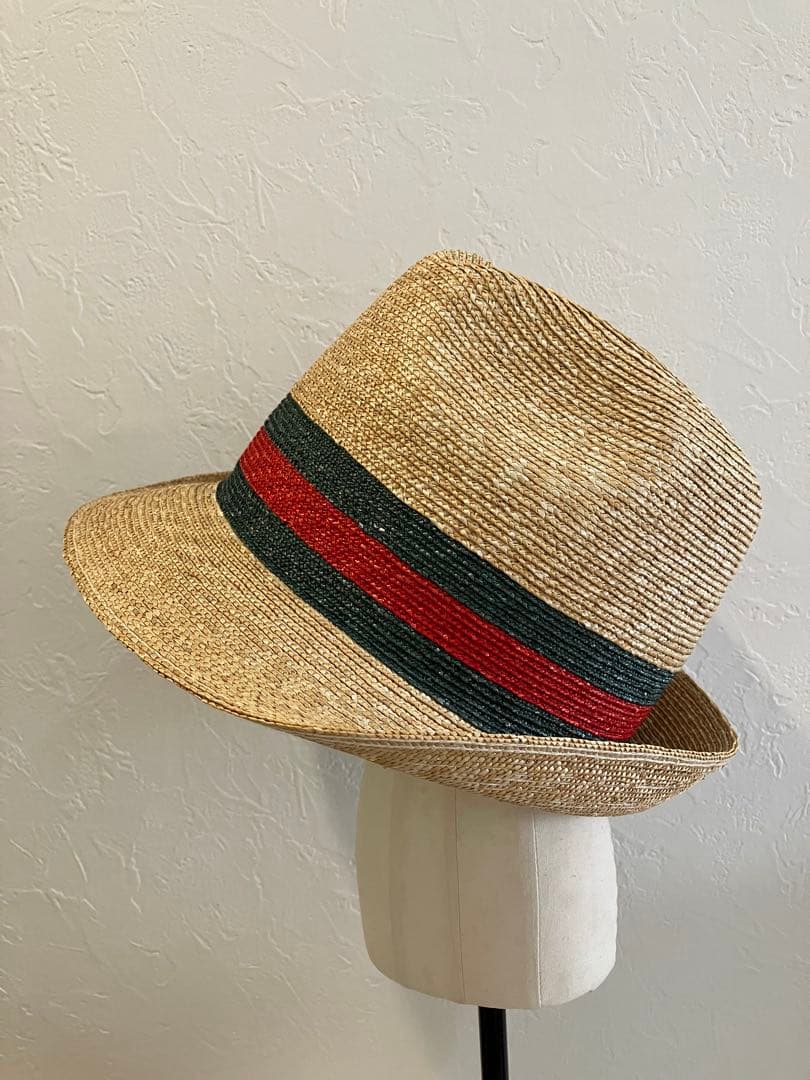 美品 GUCCI 麦わら帽子 ストローハット 中折れ帽子 57