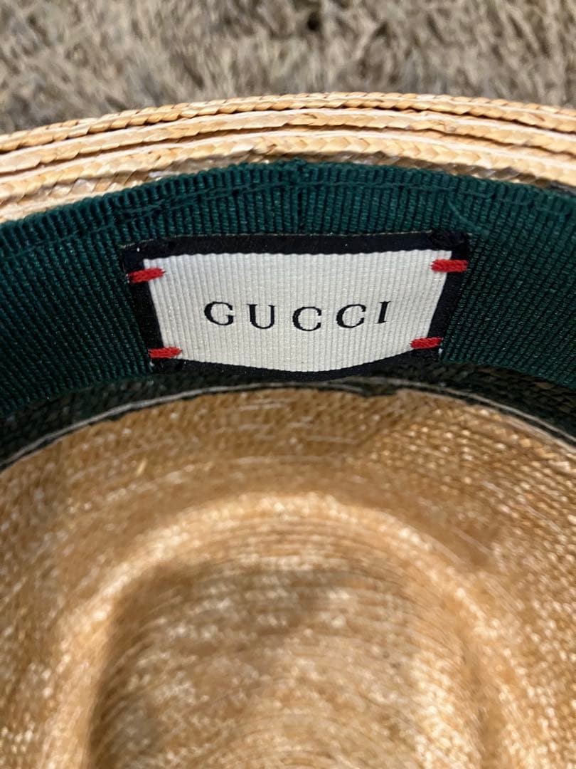 美品 GUCCI 麦わら帽子 ストローハット 中折れ帽子 57