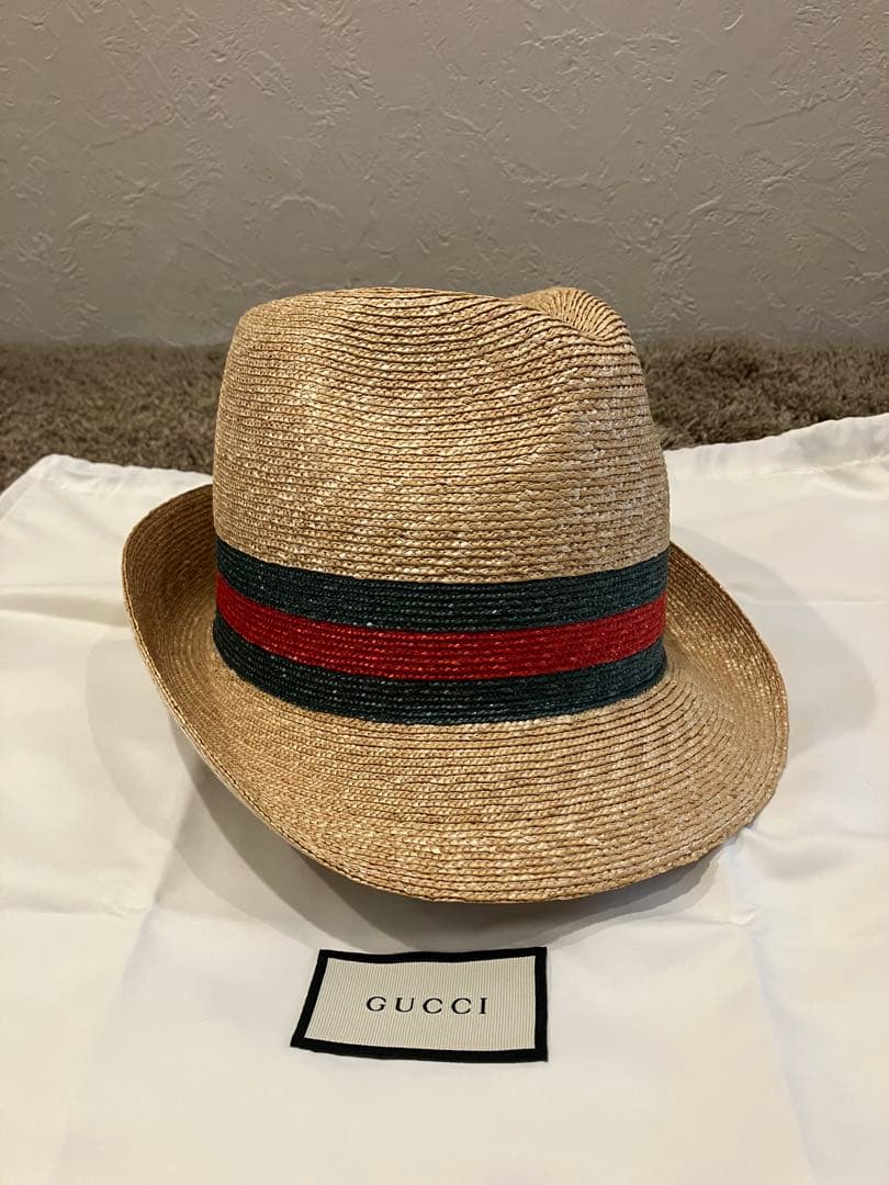 美品 GUCCI 麦わら帽子 ストローハット 中折れ帽子 57