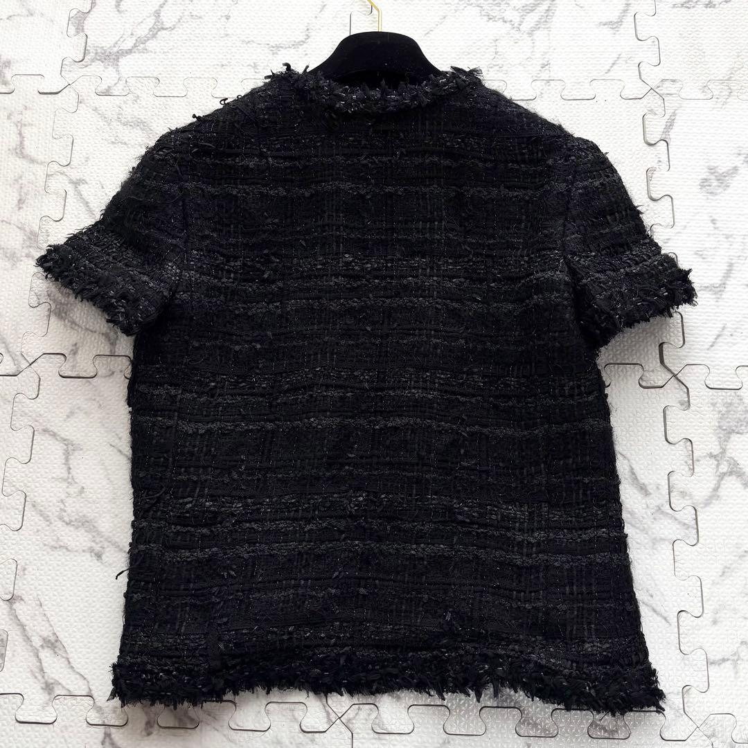 美品✨CHANEL ツイード 半袖 ノーカラージャケット ココマーク金具 05A