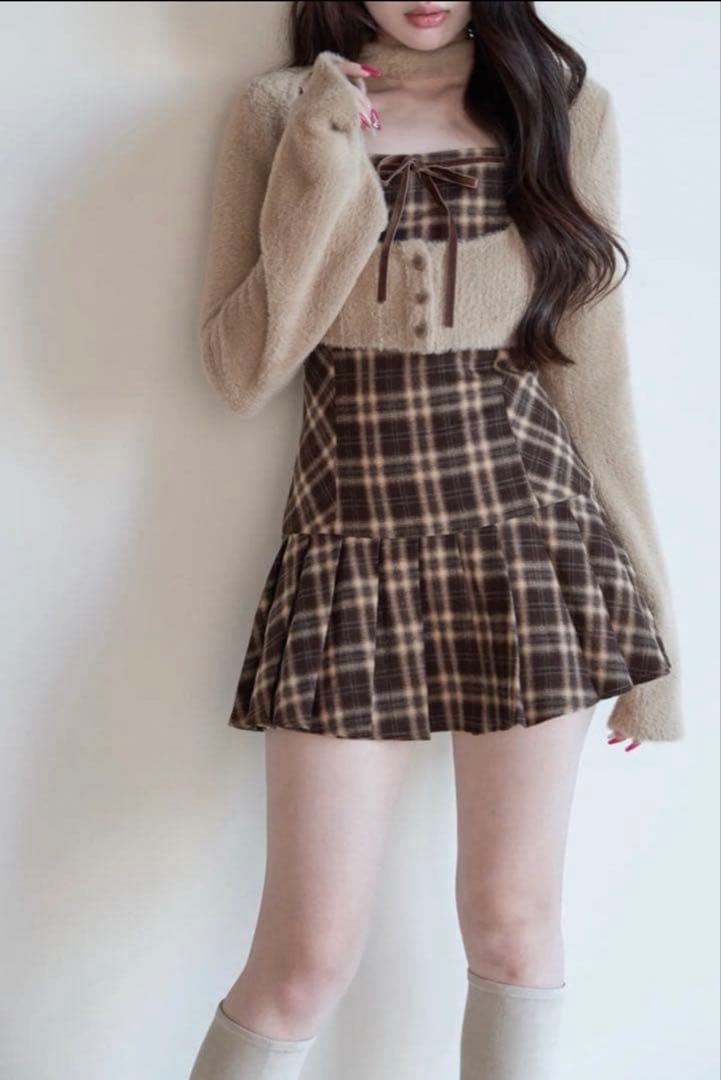 BunnyLisファーボレロ×チェックミニワンピ