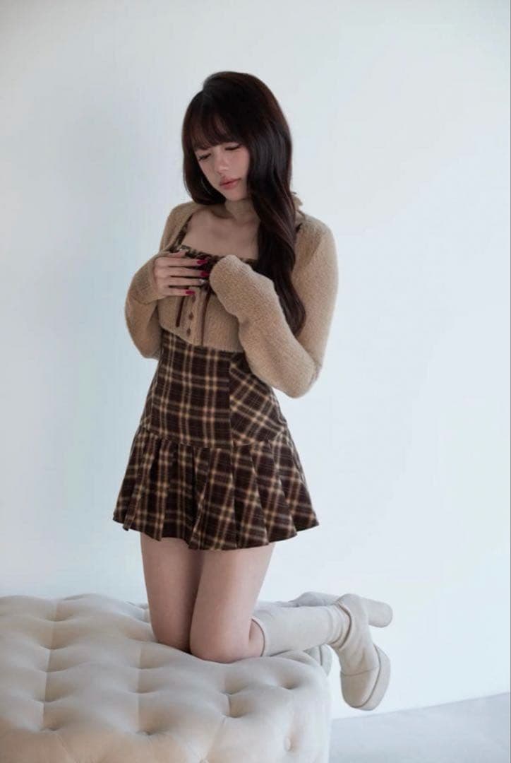 BunnyLisファーボレロ×チェックミニワンピ