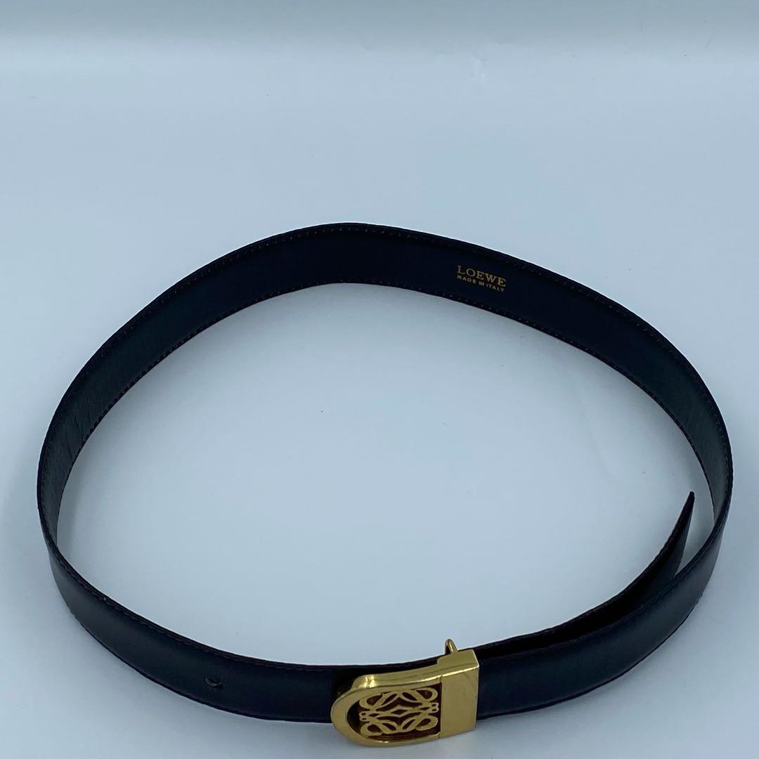 ✨希少✨ロエベ　ベルト　アナグラム　レディース　レザー　ダークネイビー