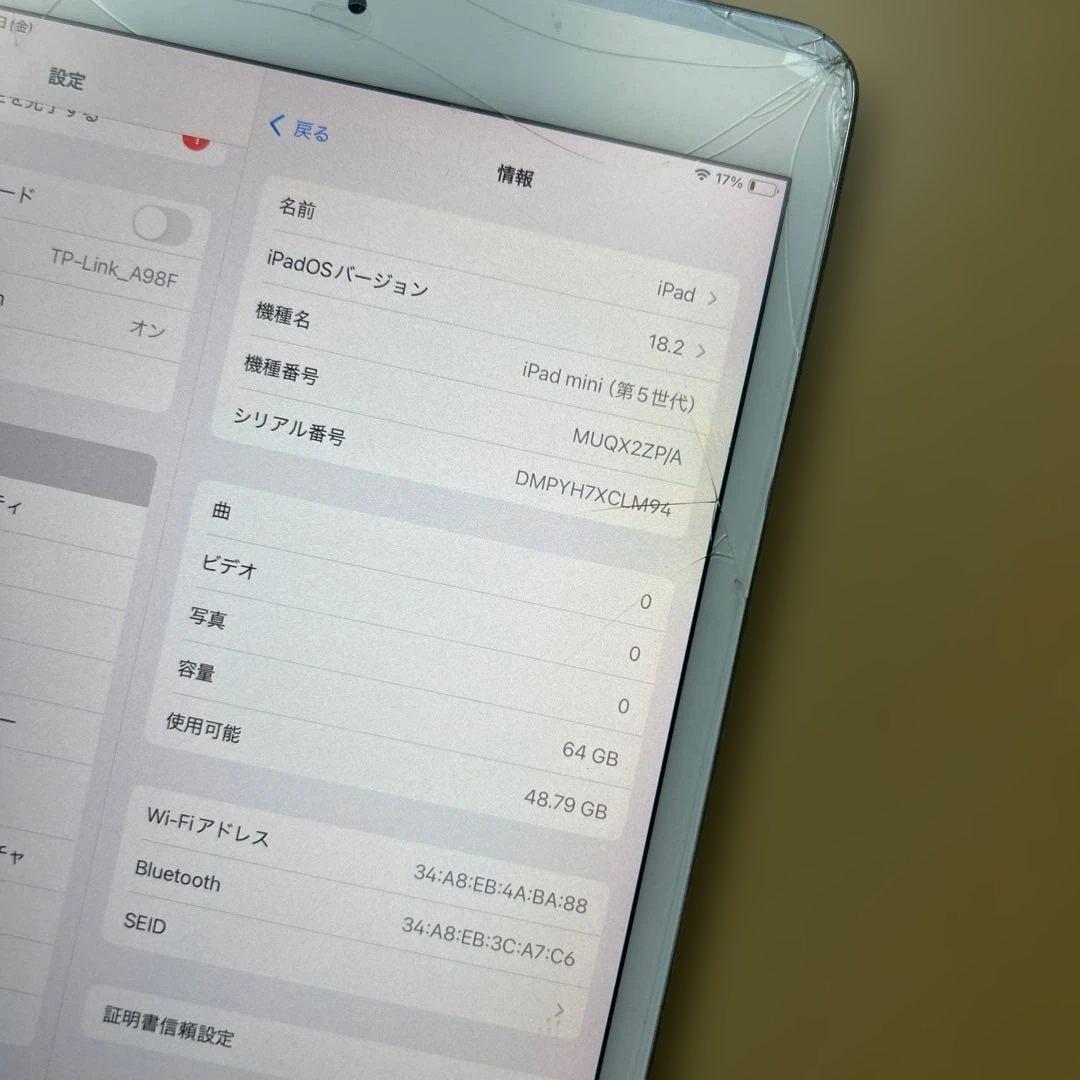 iPad mini5 第5世代　64GB Wi-Fi 画面割れあり