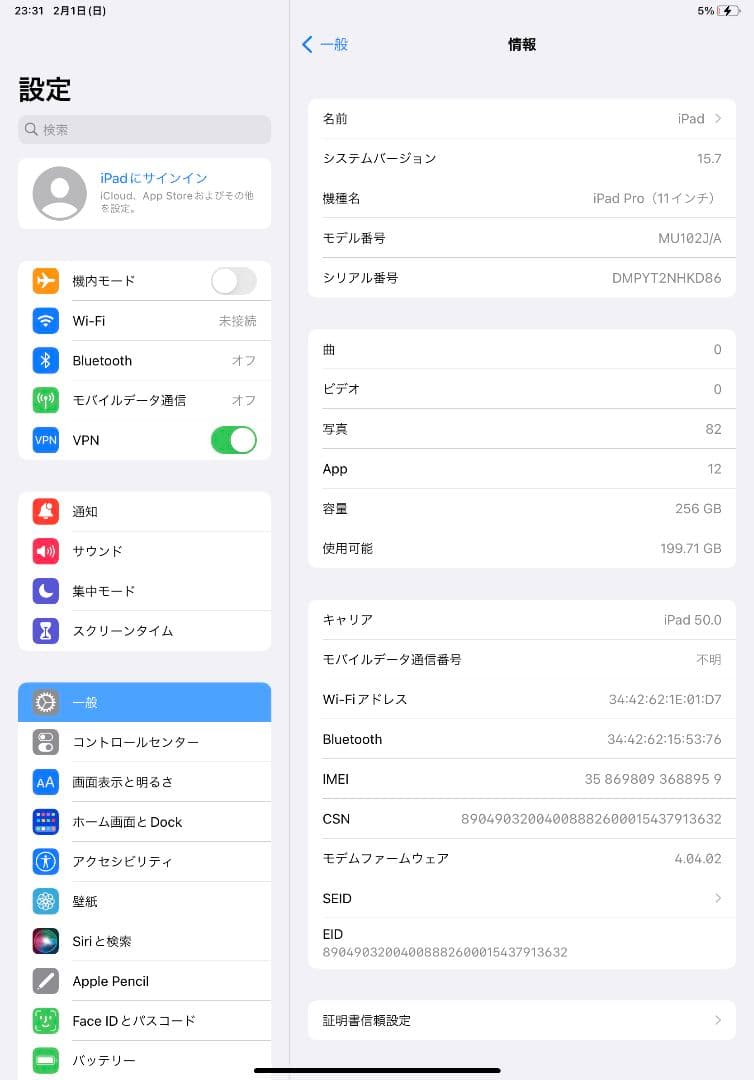 メ*ン様 iPad Pro 11インチ 256GB Wi-Fi + Cellul